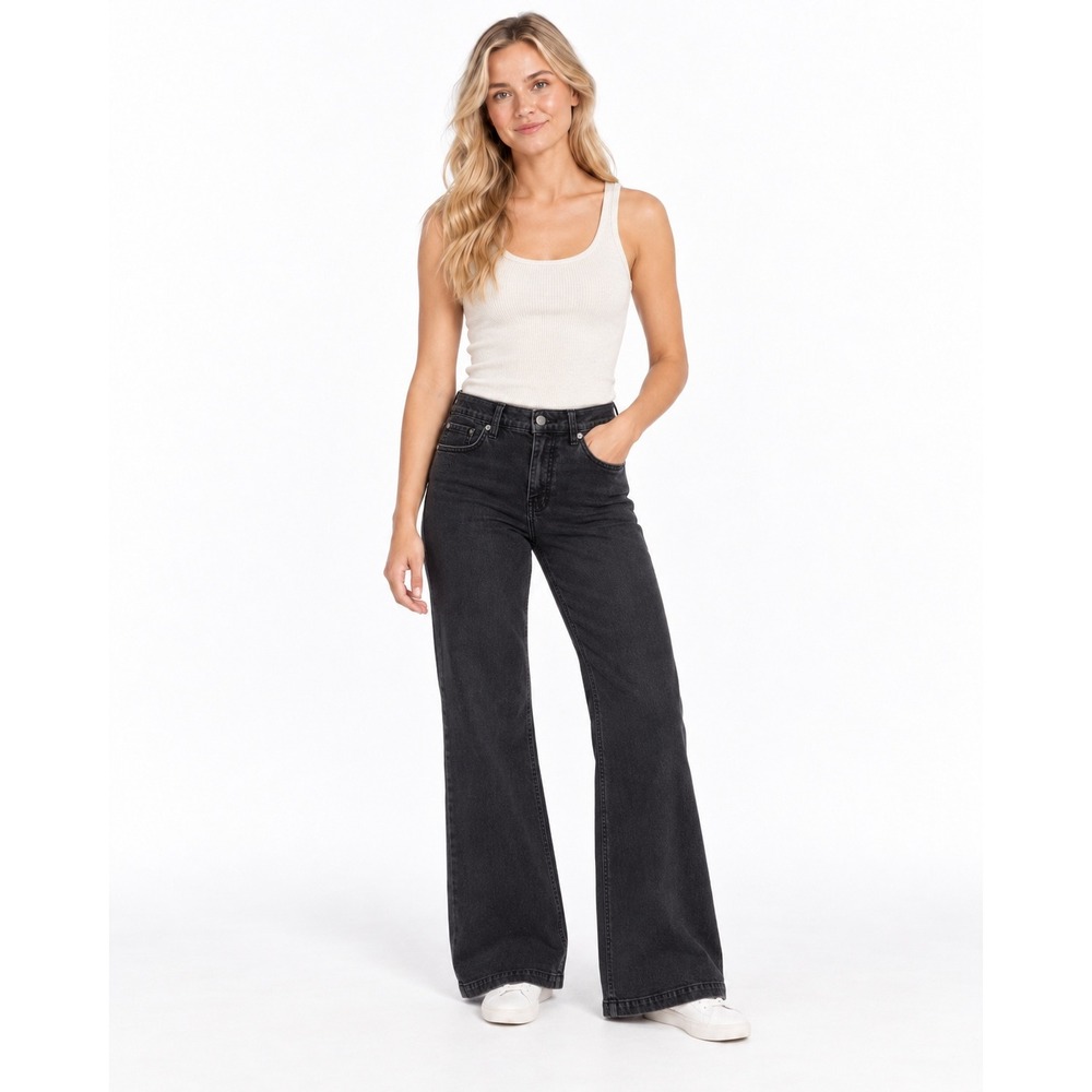 Free People Flare Jeans Women 31 Black High Rise Wide Leg 1855-16515125